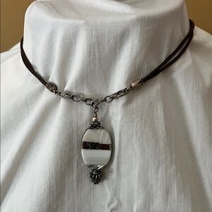 Elegant Brown leather and Silver Pendant Necklace